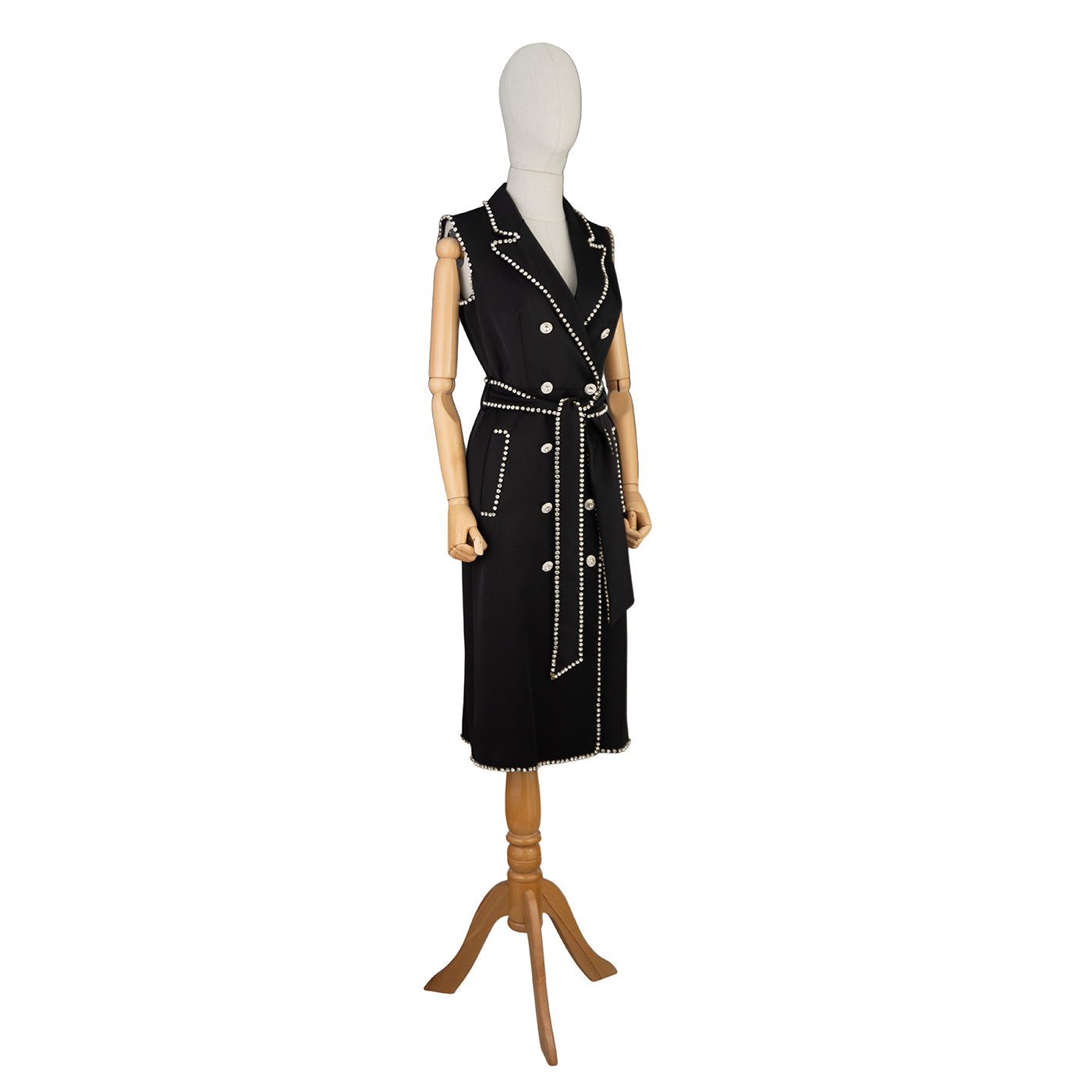 Elegant Black Sleeveless Dress with Pearl Trim — For Chic Statements
