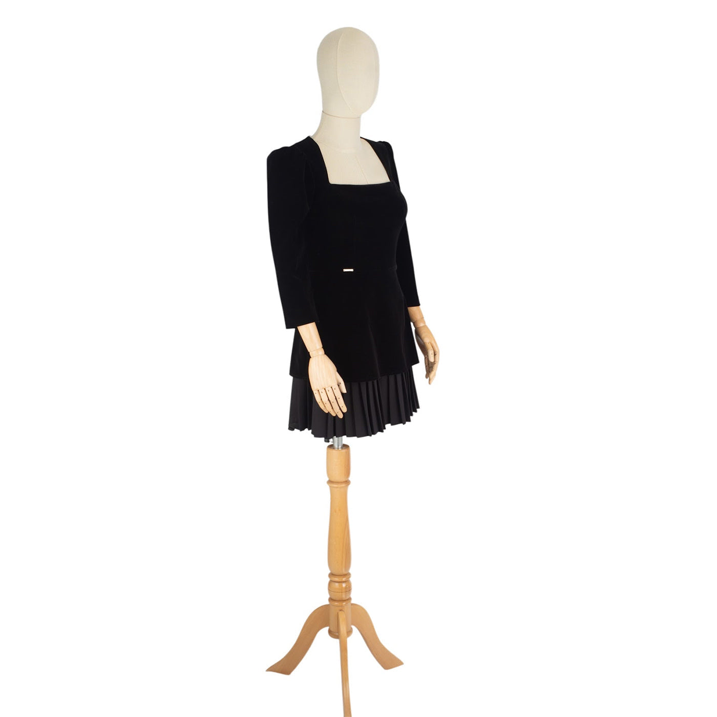 Black Velvet Dress with Pleated Skirt