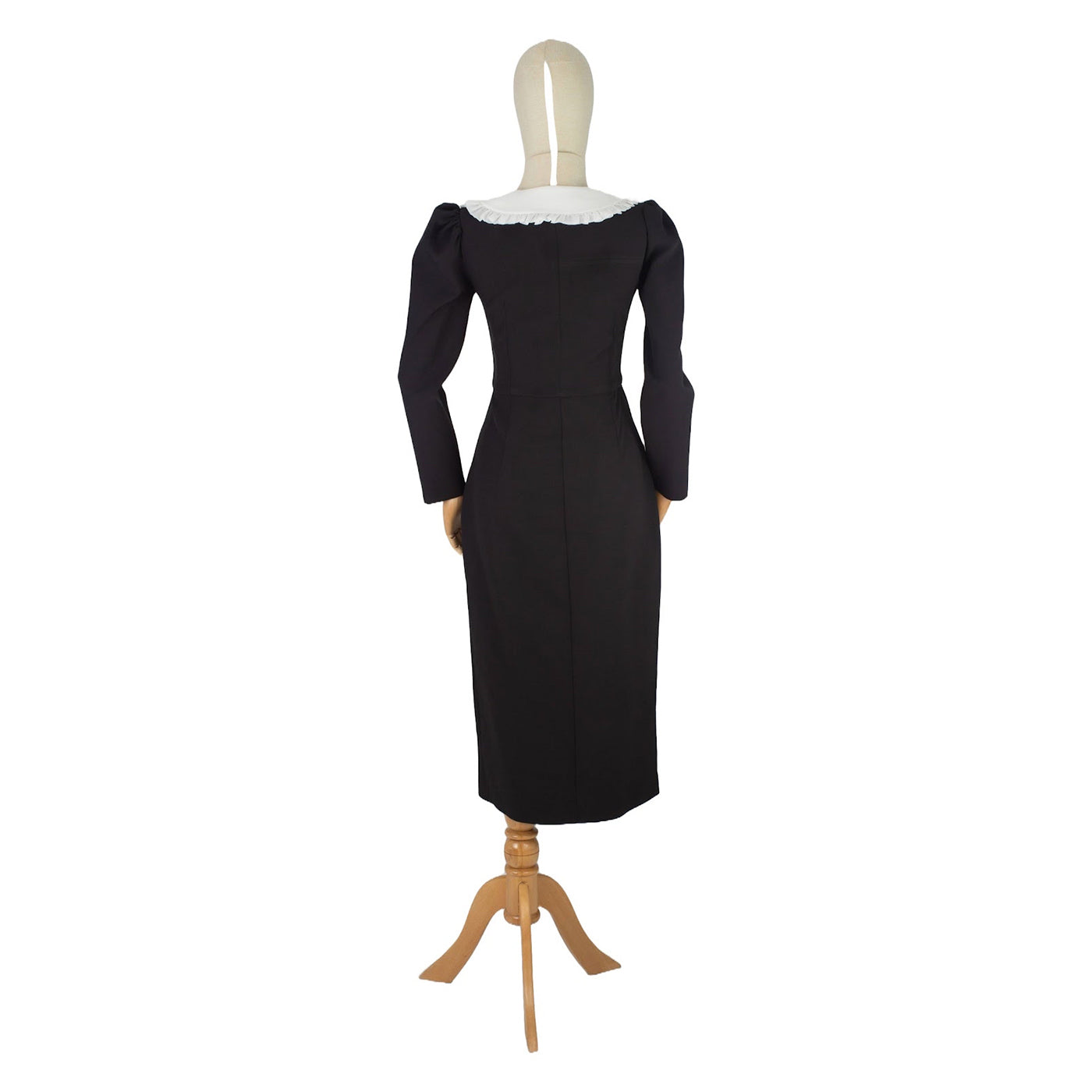 Midi Dress with Contrast Collar and Button Detail