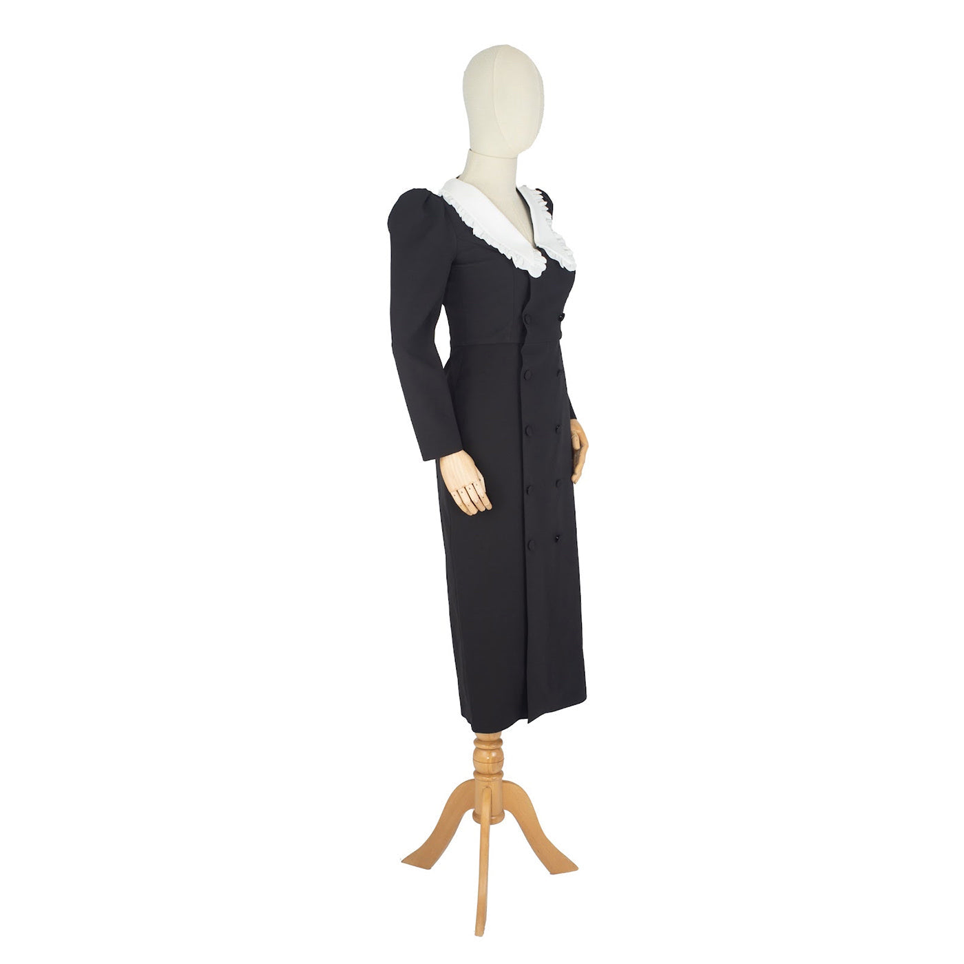 Midi Dress with Contrast Collar and Button Detail