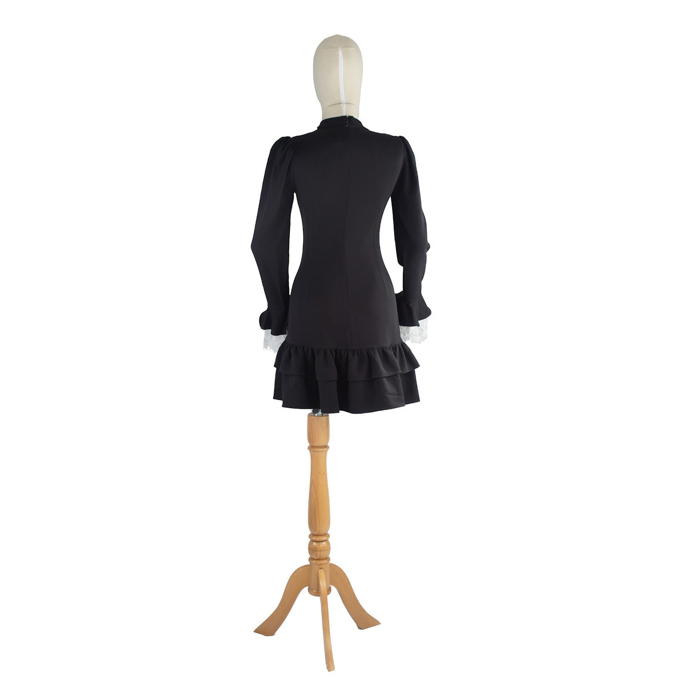 Vintage Black Dress with Lace Collar and Ruffle Hem