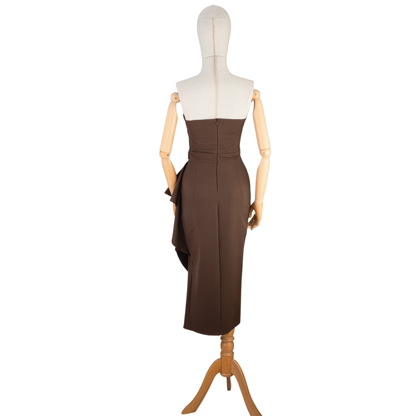 Elegant Chocolate Off-Shoulder Ruffle Midi Dress