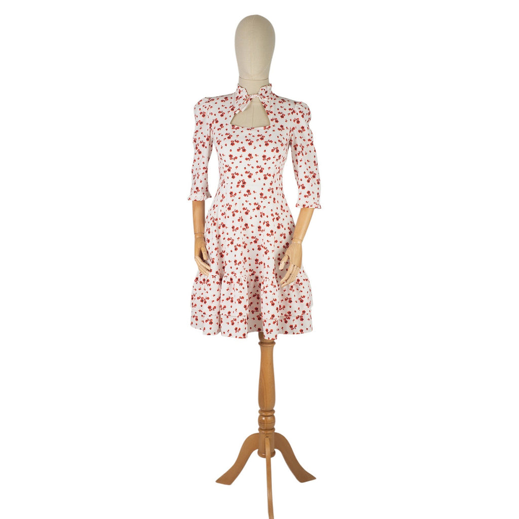 Floral Print Dress with Neck Bow and Keyhole Detail