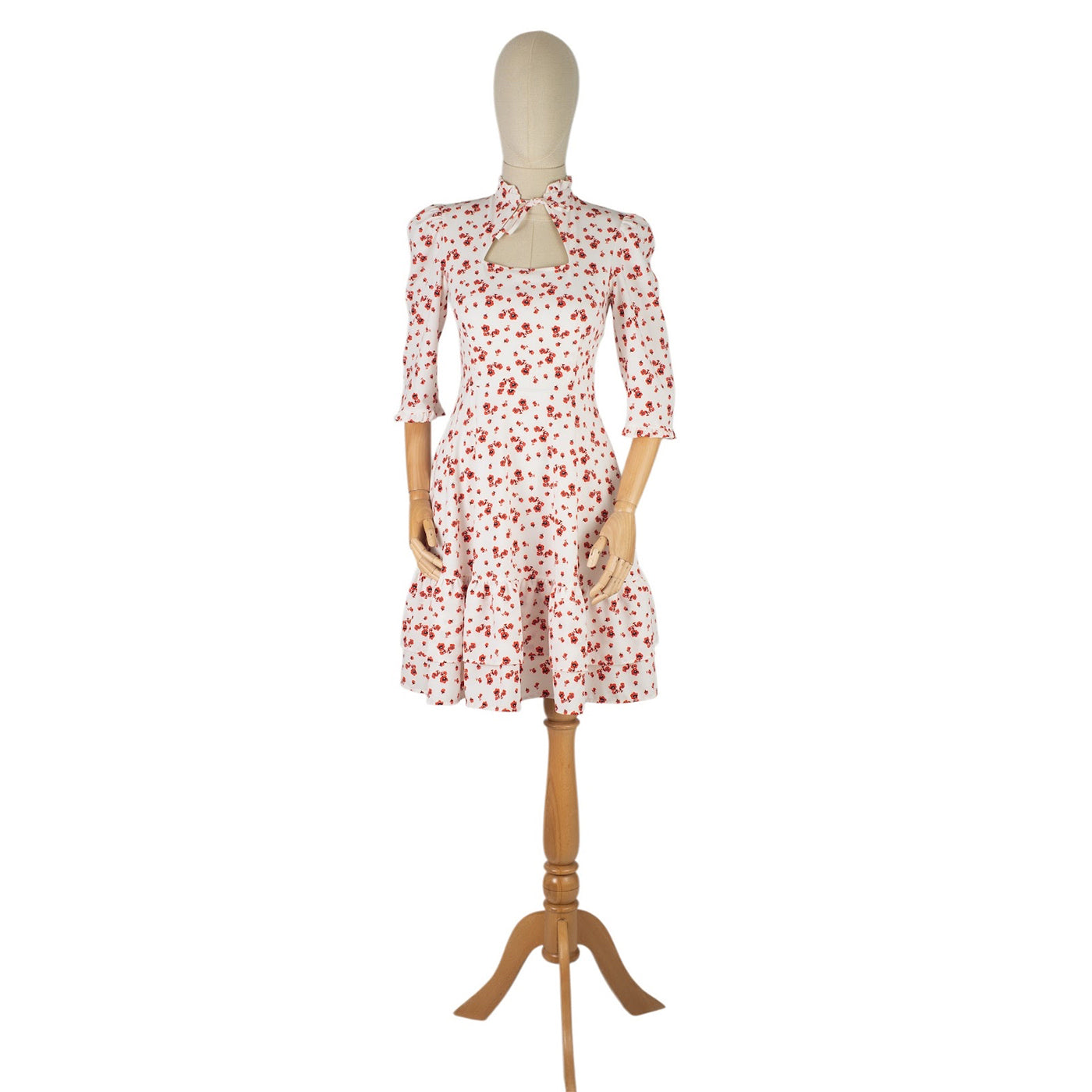 Floral Print Dress with Neck Bow and Keyhole Detail